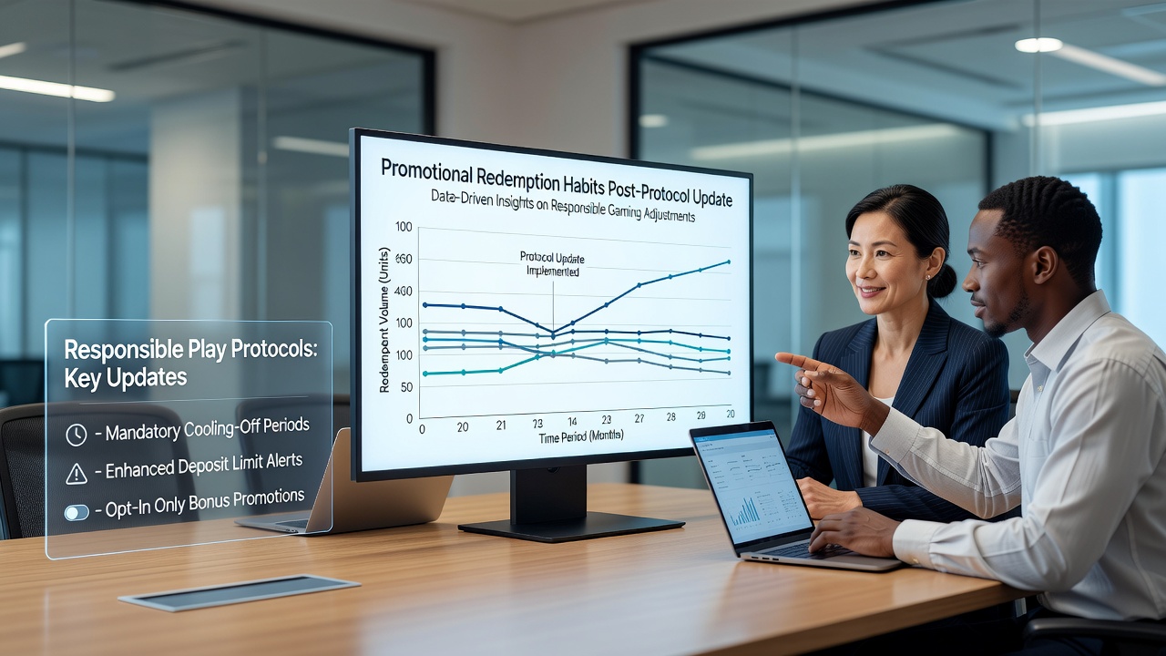 Dashboard showing redemption analytics and responsible play metrics in a virtual casino environment