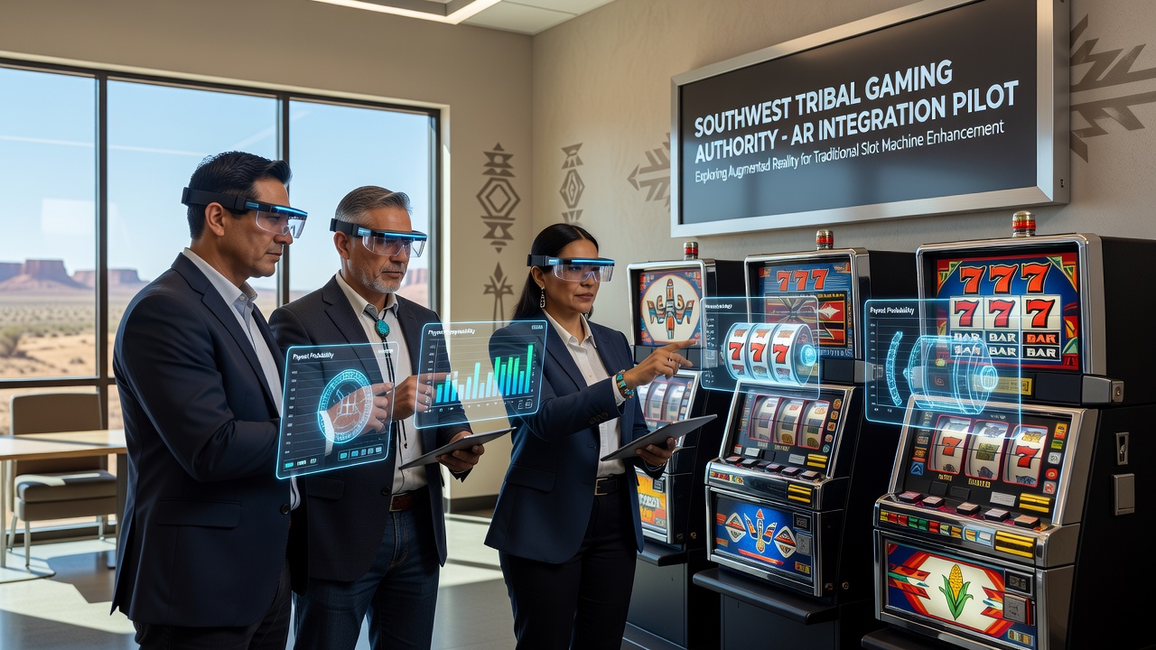 Technicians installing AR sensor arrays on traditional slot machines at a tribal casino